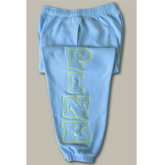 PINK Victoria's Secret Pants - Victoria's Secret PINK Embroidered Logo Jogger Sweatpants Medium Blue High Rise